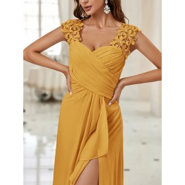 New Women'S Sleeveless Lace-Trimmed Mermaid Wedding Dress - Solid Color Ruffle Hem A-Line Party Gown with Built-In Bra, Spring/Summer Bridal & Bridesmaid Dress, Wedding Guest Attire, Sophisticated Craftsmanship