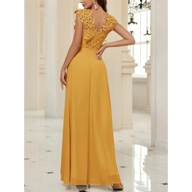 New Women'S Sleeveless Lace-Trimmed Mermaid Wedding Dress - Solid Color Ruffle Hem A-Line Party Gown with Built-In Bra, Spring/Summer Bridal & Bridesmaid Dress, Wedding Guest Attire, Sophisticated Craftsmanship