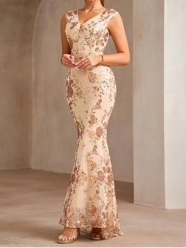 New Fashion Sequined Spliced Long Dress Elegant High-Waisted Women's Evening Gown Backless Party Dress for Banquets, Birthdays, Anniversaries, Concerts & Travel Photography