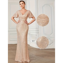 Women's Elegant Formal Wedding gown - Mermaid party dress with Cross V-Neck, Glamorous long evening gown for Proms, galas - Stretchy Polyester Formal Attire for Women, Special Occasion, Fitted Top, Luxurious Finish, Glamorous Eveningwear, Bridal Party