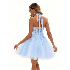 [Elegant Wedding Dress] Elegant Lace Women's Wedding Dress | Sleeveless A-Line Flared Skirt with Round Neck, Built-In Chest Pads & Hand Washable Design for Bridal & Formal Events