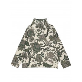 Elegant Floral Print High-Neck Sweater for Women - Chic Long Sleeve, Button-Up Front, Beige with Black & Brown Floral Design, Perfect for Fall & Winter, Autumn Winter Wear | Floral Print Top | Construction, Sweater Dress