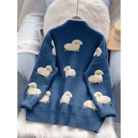 Women'S Elegant V-Neck Cardigan - Soft Sweater Coat with Button Front, Long Sleeve Fall/Winter Outerwear, Chic Layering Piece for Casual & Formal Outfits, Cardigan Sweater, Winter Clothing, Geometric Pattern, Stylish Coat, Office Wear