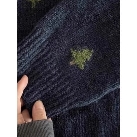 Women'S Cozy Fleece-Lined Christmas Tree Sweater - Navy Blue & Green Holiday Sweater with Soft Fleece Lining, Loose Fit Pullover for Fall/Winter, Casual & Formal Wear, Perfect for Home, Office, or Parties, Christmas Sweater