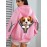 Plus Size Women's Cute Puppy Print Hoodie - Cozy Fleece-Lined Sweatshirt with Front Pocket & Drawstring Hood, Machine Washable Fall Winter Casual Fashion, Cute Hoodies, Autumn Apparel, Playful Design, Durable Zipper Detail