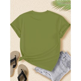 Halloween Women'S Plus Size T-Shirt - Spooky Pumpkin & Cat Graphic, Short Sleeve, Round Neck, Stretchy Polyester Blend, Casual & Elegant Style for Spring/Summer/Fall, Fall Fashion Top | Halloween Apparel | Stretchy Fabric