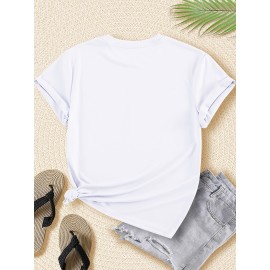 Halloween Women'S Plus Size T-Shirt - Spooky Pumpkin & Cat Graphic, Short Sleeve, Round Neck, Stretchy Polyester Blend, Casual & Elegant Style for Spring/Summer/Fall, Fall Fashion Top | Halloween Apparel | Stretchy Fabric