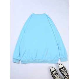 Plus Size Women's Loose Fit Long Sleeve Sweatshirt - Geometric Pattern Round Neck Casual Pullover, All-Season Soft Breathable Fabric, Machine Washable for Everyday Comfort, Comfortable Clothing, Playful Design, Easy Care Material