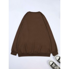 Plus Size Women's Loose Fit Long Sleeve Sweatshirt - Geometric Pattern Round Neck Casual Pullover, All-Season Soft Breathable Fabric, Machine Washable for Everyday Comfort, Comfortable Clothing, Playful Design, Easy Care Material