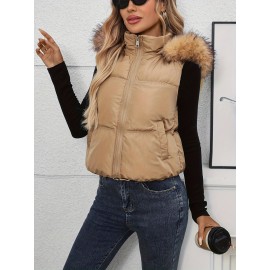 Plus Size Women's Casual Thickened Warm Hooded Jacket - Autumn Winter Machine Washable Zipper Front H-Line Silhouette Solid Color for Outdoor Activities & Casual Attire