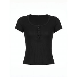 Women's Plus Size 4pcs T-Shirts - Stretchy Breathable V-Neck Button-Front Tops, Non-See-Through Fabric for Gym, Casual, Casual Attire - Black/, Machine Washable Summer Blouses, Workout Tops, Fitted Silhouette, Lightweight Material, Basic Tee, Women