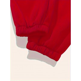 Machine Washable Polyester Blend Women's Casual Hoodie & Jogger Set - Letter Print, Drawstring Waist with Pockets, Perfect for Fall/Winter