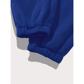 Machine Washable Polyester Blend Women's Casual Hoodie & Jogger Set - Letter Print, Drawstring Waist with Pockets, Perfect for Fall/Winter