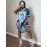 [Women's Blue Shorts Set] 2pcs Women's Blue y Shorts Set with Breathable Mesh Design, Loose Fit American Digital Print for a Look, Perfect for Summer