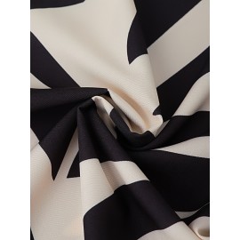 Women's 2pcs Sleeveless Off-Shoulder High-Waisted Set - Black & White Geometric Zebra Stripe Wide-Leg Pants & Top, Non-Stretch Summer Outfit for Beach, Casual Semi-Formal Wear, 2pcs Outfit Set (No Accessories Included)