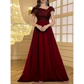 Women's Elegant Wedding Dresses - Formal Evening gowns with Slim Fit & Flowy Train, Bridal party, Prom, Gala - Machine Washable Lace-like Party gowns in - by XinYu, Prom Dress, Fitted Bodice, Shimmering Fabric, Stylish Formalwear, Event Attendees
