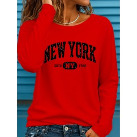 Plus Size Women's Long Sleeve Round Neck T-Shirt New Fashion Letter Print ii 369, Everyday Outfit, Winter Clothing, Trendy Top, Stylish Tee, Medium Stretch, Breathable Shirt, Printed Tshirt, Oversized Top, Fashion Lovers, Bodypositive Wear