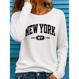 Plus Size Women's Long Sleeve Round Neck T-Shirt New Fashion Letter Print ii 369, Everyday Outfit, Winter Clothing, Trendy Top, Stylish Tee, Medium Stretch, Breathable Shirt, Printed Tshirt, Oversized Top, Fashion Lovers, Bodypositive Wear