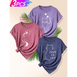 3pcs Women'S Retro Graphic T-Shirt Set - 