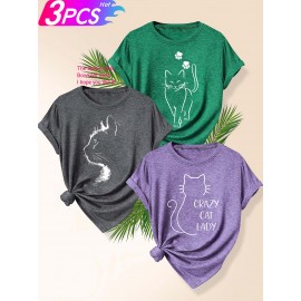 3pcs Women'S Retro Graphic T-Shirt Set - 